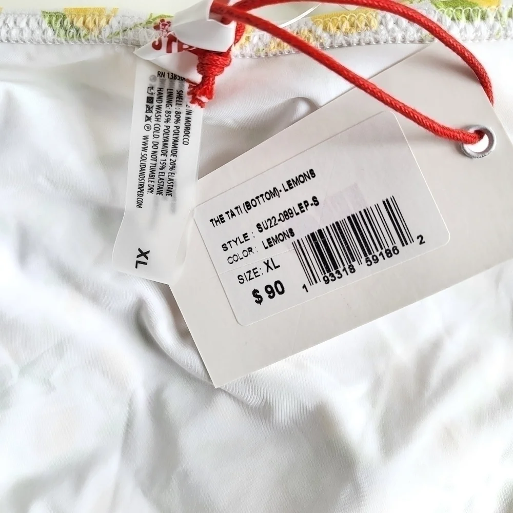 New Solid & Striped The Tati High Waisted Lemon Print Swim Bikini Bottoms NWT XL